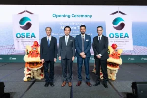 (L-R) Mr Alvin Tan, Minister of State at Ministry of Culture, Community and Youth & Ministry of Trade and Industry; Prof. Chan Eng Soon, Chairman for OSEA Advisory Committee and Chief Executive Officer at Technology Centre for Offshore and Marine Singapore (TCOMS); Mr. Sukumar Verma, Managing Director, Informa Markets Singapore; and Simon Kuik, President at Association of Singapore Marine and Offshore Energy Industries (ASMI) and Senior Vice President and Head of Sustainability at Seatrium. Credit: OSEA 2024, Informa Markets Singapore