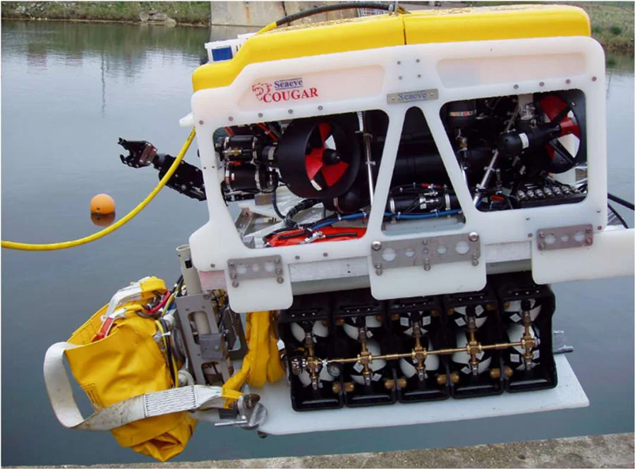 Image of ROV carrying the EMLB (Enclosed Mine Lifting Bag) Deep Water system capable of recovering ordnance from 170m.