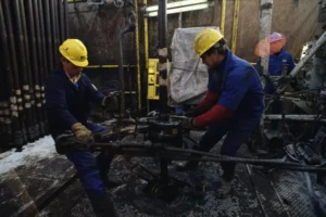Workers at oil operation