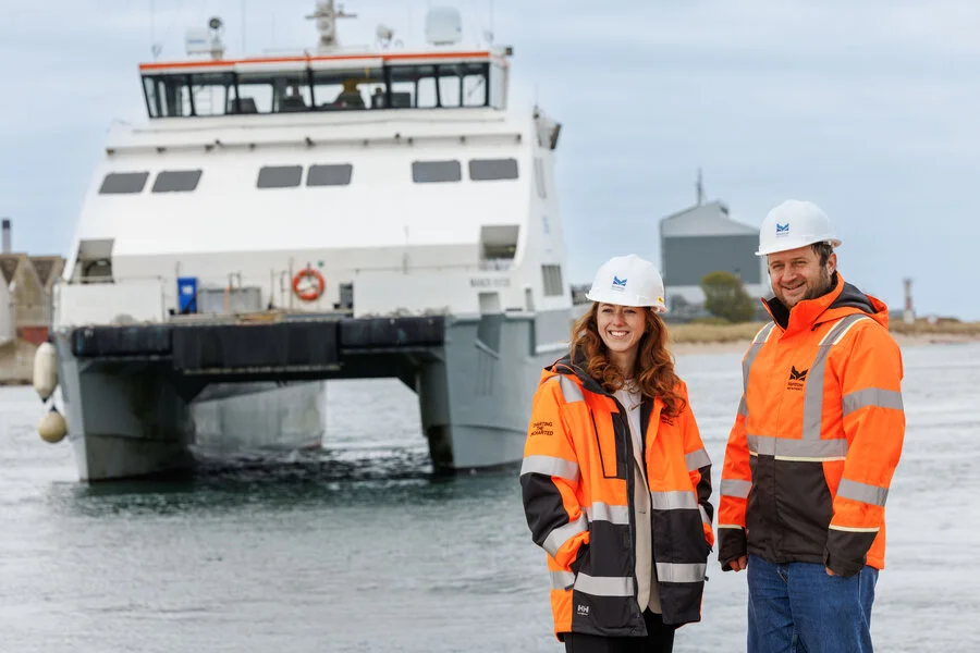 Picture caption (left to right-) Emma Harrick, Director of Energy Transition and Supply Chain at Scottish Renewables and Dr. Turgay Koroglu, Port Decarbonisation Engineer at Montrose Port Authority.