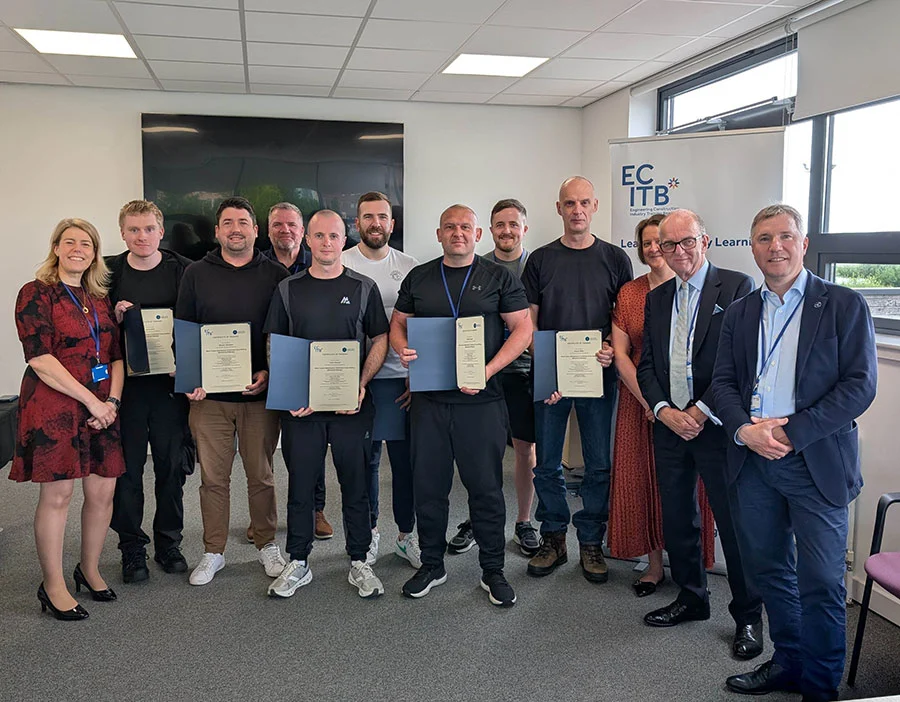 WTT pilot learners receive certificates at Forth Valley College with ECITB and GWO representatives