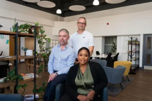 Pictured-at-ONE-Tech-Hub-this-week-are-from-left;-Jason-Brown,-CEO-Elementz,-Rune-Log-IT-Application-Manager-Aker-BP-,-Nini-Ochuba-Business-Development-Executive-The-Data-Lab.