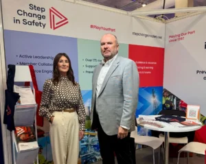 Nicola Taylor, Business Engagement Manager, and Craig Wiggins, CEO, unveiling the new Step Change in Safety brand (𝗦𝘁𝗮𝗻𝗱 𝟭𝗫𝟯𝟬𝗖 – 𝗛𝗮𝗹𝗹 𝟭) on day one of SPE Offshore Europe 2025.