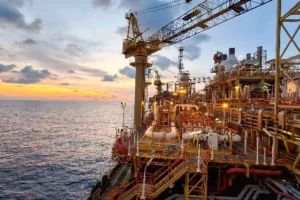 A crane onboard Woodside Energy's facility offshore Australia.Photo EnerMech