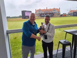 ATPI Director of Business Development and Client Engagement, Willie McPherson, and the 2026 winning golfer, Anthony Bews, at the Scottish Open Pro-Am at The Renaissance Club