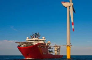 Service Operational Vessel with Walk to Work Gangway Deployed to